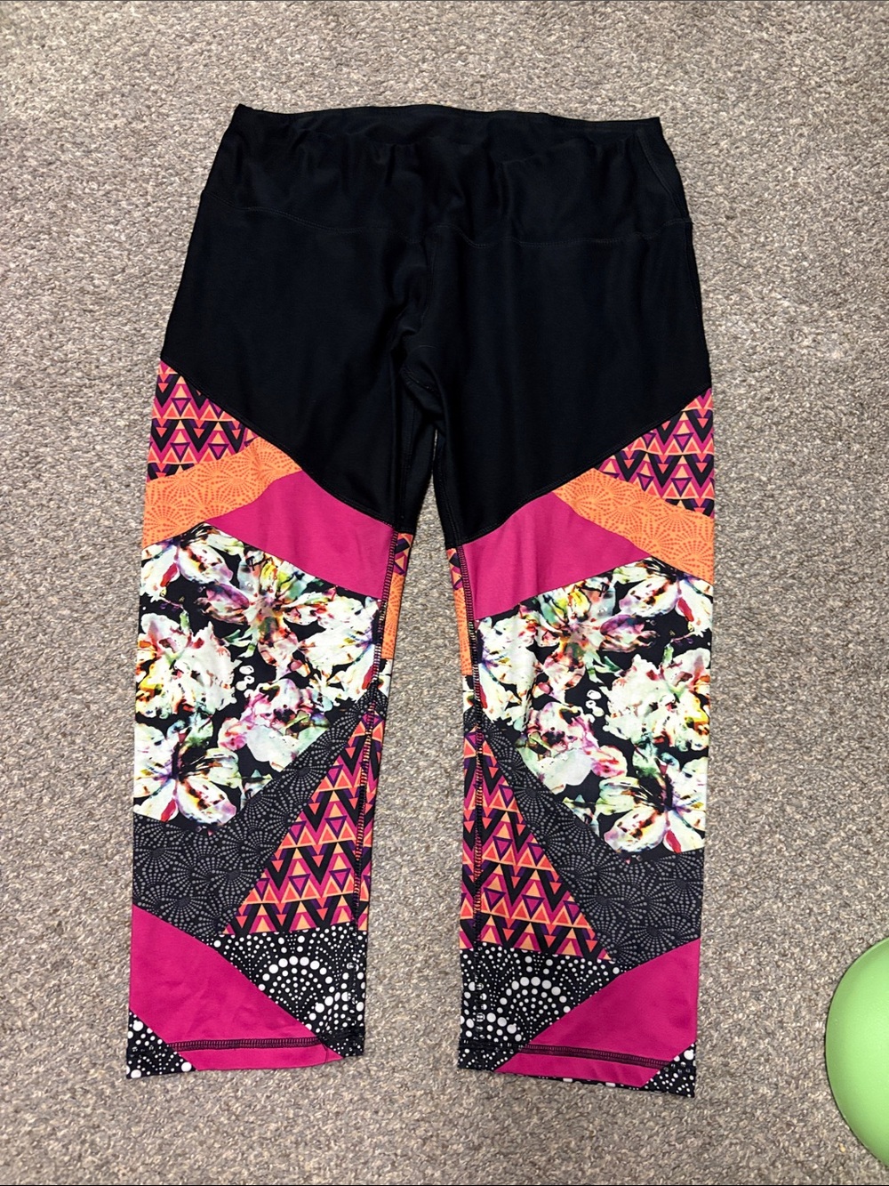 RBX Black Capri Leggings with Pink, Orange & Multicolor Floral Panels